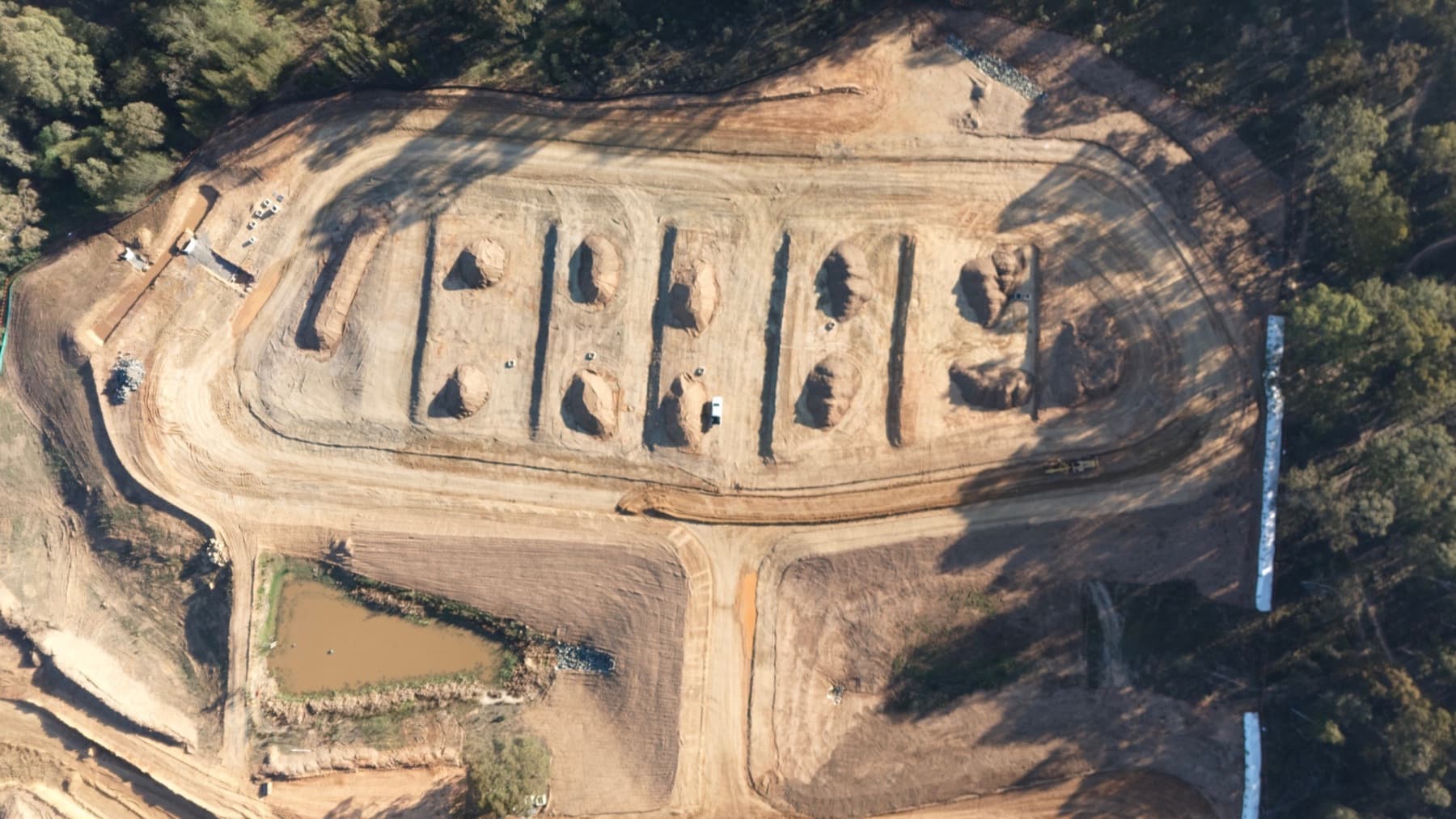 Overhead view of prepared roads and earthworks at Langham Estate